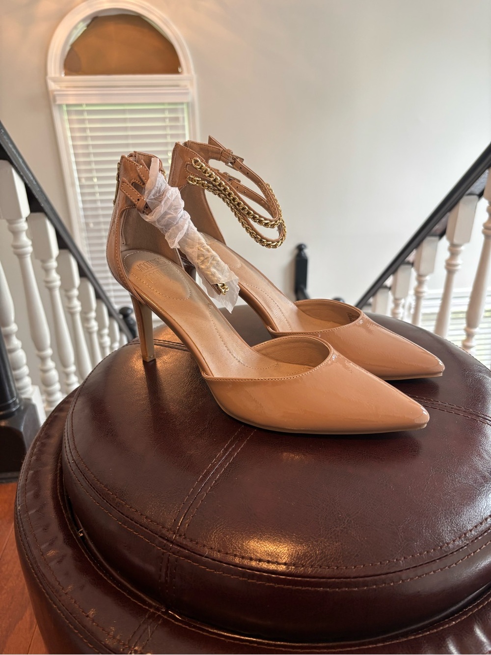 Mootsies Tootsies Nude Patent Pointed-Toe Ankle-Strap Pumps